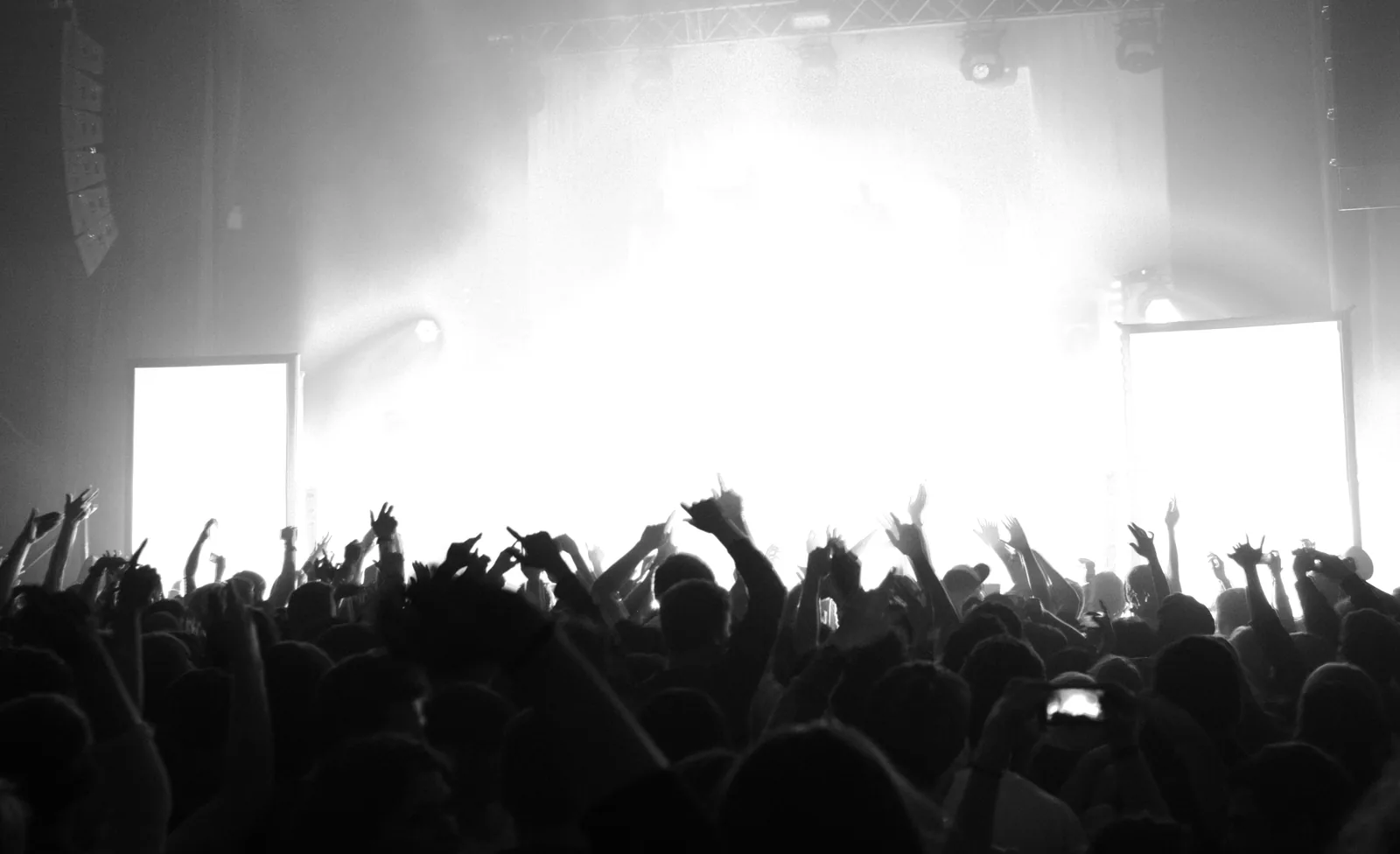 Menschenmenge mit erhobenen Händen auf einem Konzert